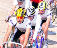 The National Cycling Championship in progress in Patiala on Tuesday.