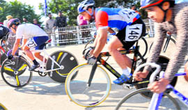 Cyclists in action during the national championship in Patiala on Thursday