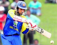 Upul Tharanga plays a shot during his century in the second ODI in Colombo on Thursday