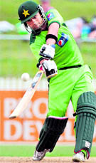 Ahmed Shehzad on way to hundred during the fifth ODI against New Zealand in Hamilton on Thursday