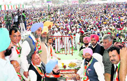 Amarinder Singh and other Congress leaders at a party rally in Ferozepur 