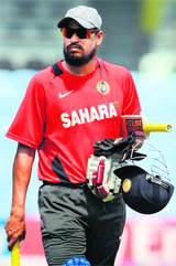 Yusuf Pathan comes to bat in the nets in Chennai on Tuesday. India take on New Zealand in the second warm-up match on Wednesday.