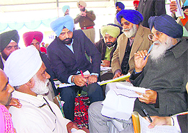 Chief Minister Parkash Singh Badal at a sangat darshan programme held at Ghanaur on Thursday. A Tribune photograph