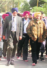 Punjab Deputy Chief Minister Sukhbir Singh Badal at Gurdwara Sri Moti Bagh Sahib in Patiala on Sunday.