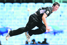 New Zealand�s Hamish Bennett bowls during their match against Kenya at The M.A. Chidambaram Stadium in Chennai on Sunday. Bennett picked up four wickets. 