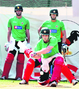 Zimbabwe players during a practice session on the eve of their World Cup match in Ahmedabad on Sunday. 
