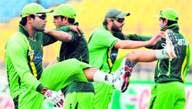 Pakistan players stretch during a training session in Hambantota on Tuesday.