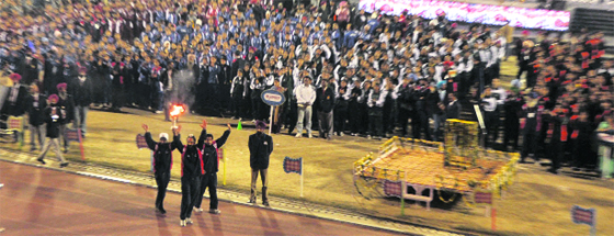 Former Indian Men�s Hockey captain Rajpal Singh carries the relay torch at the Opening Ceremony of the Punjab Games in Ludhiana on Monday.