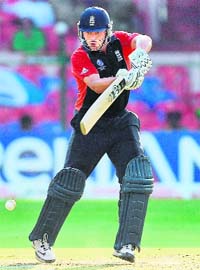 England�s Jonathan Trott plays a shot during the match against Ireland in Bangalore