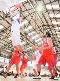 A basketball match between Abohar and Bathinda in progress in Ludhiana