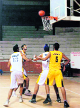 A basketball match in progress during the Shaheed-E-Azam Bhagat Singh Punjab Games on Saturday.