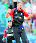 Stuart Broad celebrates the wicket of South Africa�s Dale Steyn in Chennai on Sunday. 