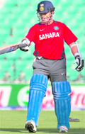 Sachin Tendulkar gestures during batting practice ahead of their Group B match against South Africa in Nagpur