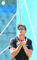 Ross Taylor catches a ball during a practice session in Mumbai on Saturday.