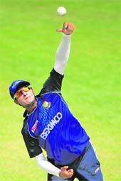Shakib Al Hasan delivers a ball during a practice session at Zahur Ahmed Chowdhury Stadium in Chittagong on Sunday. � AFP