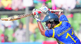 Sri Lanka's captain Kumar Sangakkara plays a shot during their Group A match against New Zealand in Mumbai on Friday.