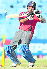 Sachin Tendulkar plays a shot during a training session on Saturday. 