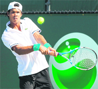 Somdev Devvarman hits against Potito Starace during the Sony Ericsson Open on Wednesday