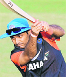 Virender Sehwag bats during training session at PCA stadium in Mohali on Tuesday