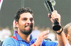 Yuvraj Singh with his 'Man of the Tournament' trophy.