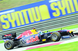 Red Bull-Renault driver Sebastian Vettel drives during the Malaysian GP at Sepang on Saturday.