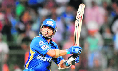 Sachin Tendulkar on way to his unbeaten century in Mumbai on Friday. Mumbai Indians lost to Kochi Tuskers by 8 wickets.
