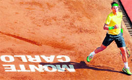 Rafael Nadal reacts after winning a point against Andy Murray on Saturday