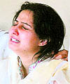 The inconsolable wife of Gurkirat Singh Sekhon, Harneet Kaur, in Jalandhar on Wednesday.