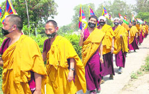 Long March: A march by Buddhist monks to draw the attention of the international community towards the plight of monks at the Kirti Jeypa Monastery in Tibet reached Nangal on Thursday. The march started on Wednesday and is bound for Delhi. Trouble at the monastery started on April 21 when two Tibetans were killed during China�s crackdown on the monastery monks