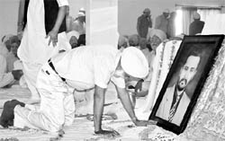 Rajbir Singh Sekhon, father of Gurkirat Singh Sekhon, at the bhog ceremony in Jalandhar on Sunday