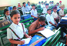 Students of the first batch attending a class at the transit campus of the State Sports School which is being run from the Giani Zail Singh College of Engineering and Technology in Bathinda on Tuesday. 