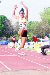 MA Prajusha in action on Saturday