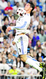 Cristiano Ronaldo in action at the Santiago Bernabeu stadium in Madrid on Saturday