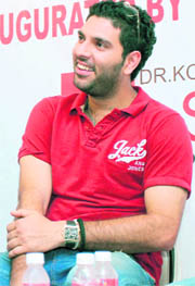 Yuvraj at the inauguration of his friend Dr Pawandeep Singh Kohli�s fitness center in New Delhi recently.