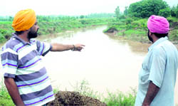 A villager shows the Ghaggar channel, the cause of their misfortunes