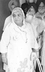 Devinderpal Singh Bhullar�s mother Upkar Kaur outside Teja Singh Samundari Hall, Amritsar, on Tuesday