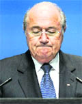FIFA president Sepp Blatter during a press conference at the FIFA headquarters in Zurich on Monday