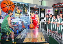 Students take a look at models installed in the Sports Gallery at the Pushpa Gujral Science City (PGSC) in Kapurthala