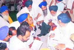 Punjab Chief Minister Parkash Singh Badal at a Sangat Darshan function at Patran village in Patiala district on Sunday.