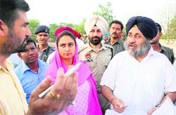 Deputy Chief Minister Sukhbir Badal and Harsimrat Kaur, MP, Bathinda, inspect the Astroturf project in Bathinda