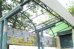 A broken bus shelter at Fatehgarh Sahib. Tribune photo