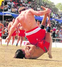 A bout in progress at the first Kabaddi World Cup in Ludhiana. 