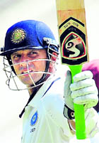 Rahul Dravid celebrates his century in the Kingston Test.