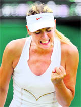 Maria Sharapova reacts after defeating Klara Zakopalova in London on Saturday.