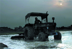 Farmers in village Joganand in the district get their fields ready for the paddy crop in anticipation of rains. The MeT has forecast rain or thunder showers at most places in the state during the next two days with heavy rains likely to occur at a few places in north Punjab until Tuesday