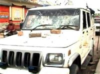 Broken windscreen of the jeep of SHO, Cantonment police station, Ferozepur, on Sunday