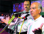 BJP leader Shanta Kumar addresses a rally in Ludhiana on Sunday