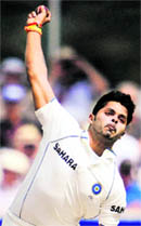 Indian pace bowler S Sreesanth bowls during the warm-up match against Somerset in Taunton on Friday.