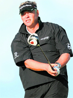 Darren Clarke tees off from the 18th Tee in Sandwich