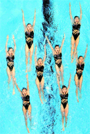 The Chinese team perform their routine in the synchronised swimming Technical Teams event at the FINA Swimming World Championships in Shanghai on Monday